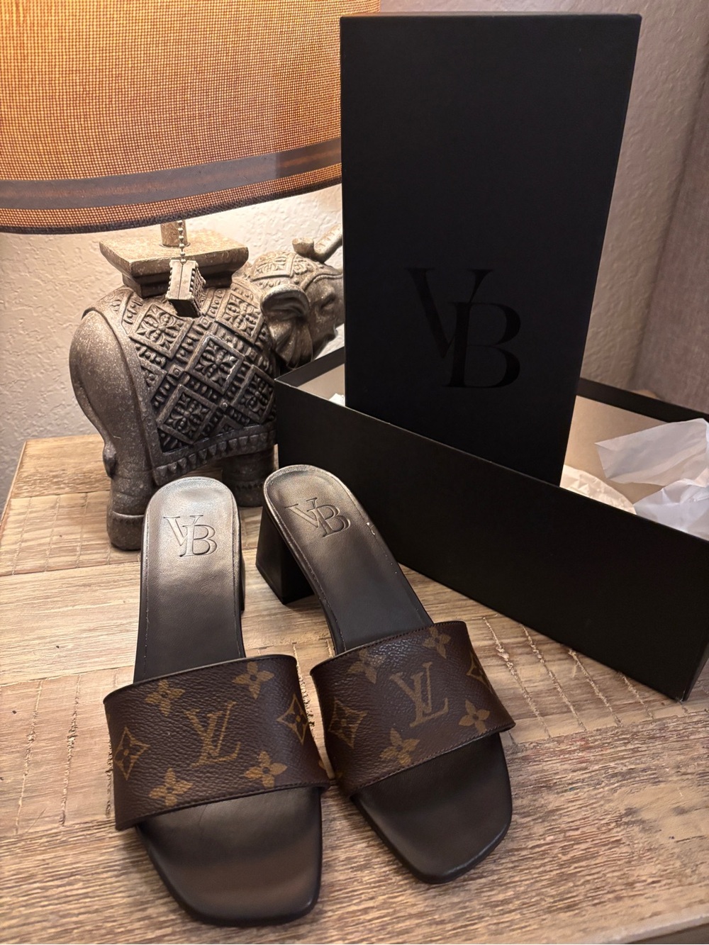 Louis Vuitton Brown Monogram Leather Slide Sandals